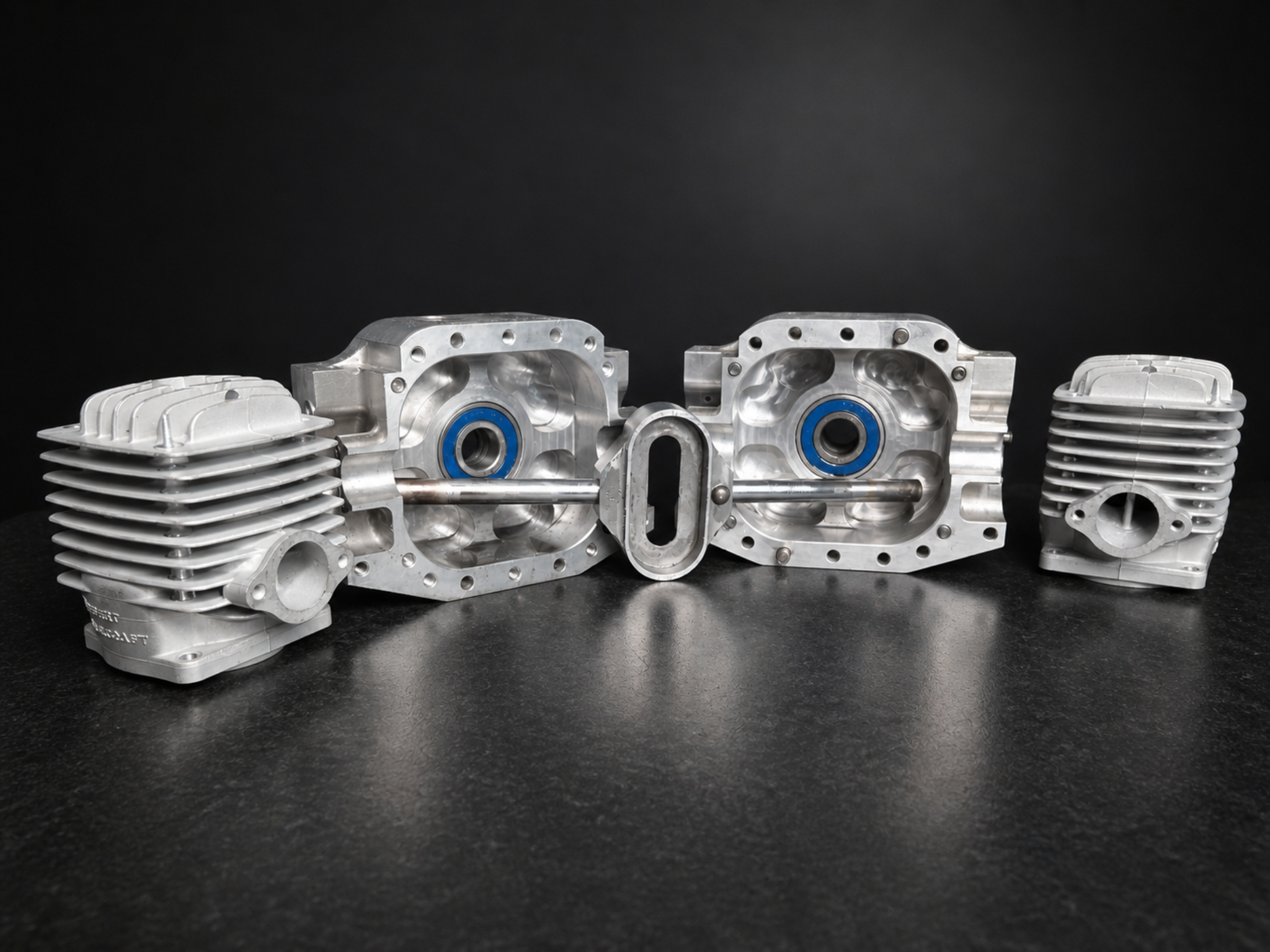 Serviceable modular design components laid out for inspection